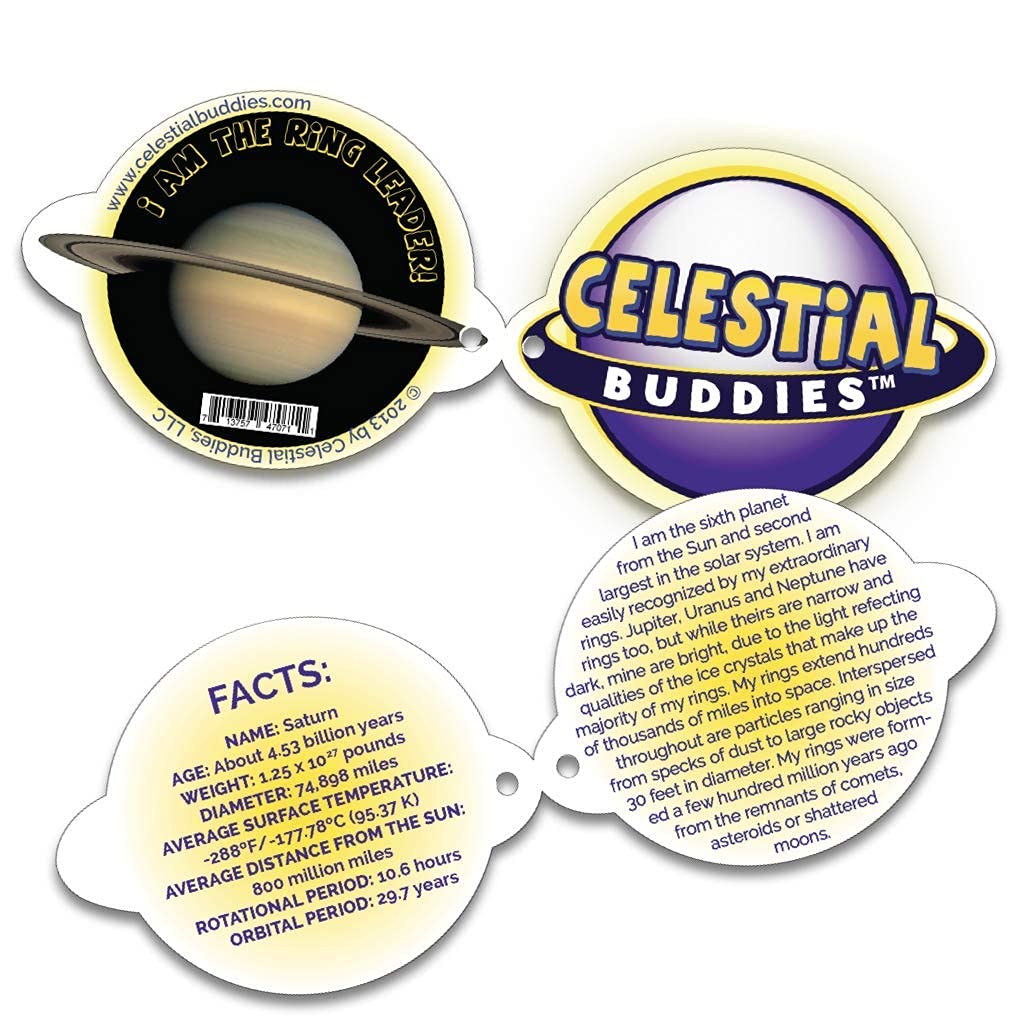 Celestial Buddies Saturn Plush | 10" Soft Stuffed Planet Toy with Fun Facts Tag | STEM Learning Space Gift for Kids & Classrooms