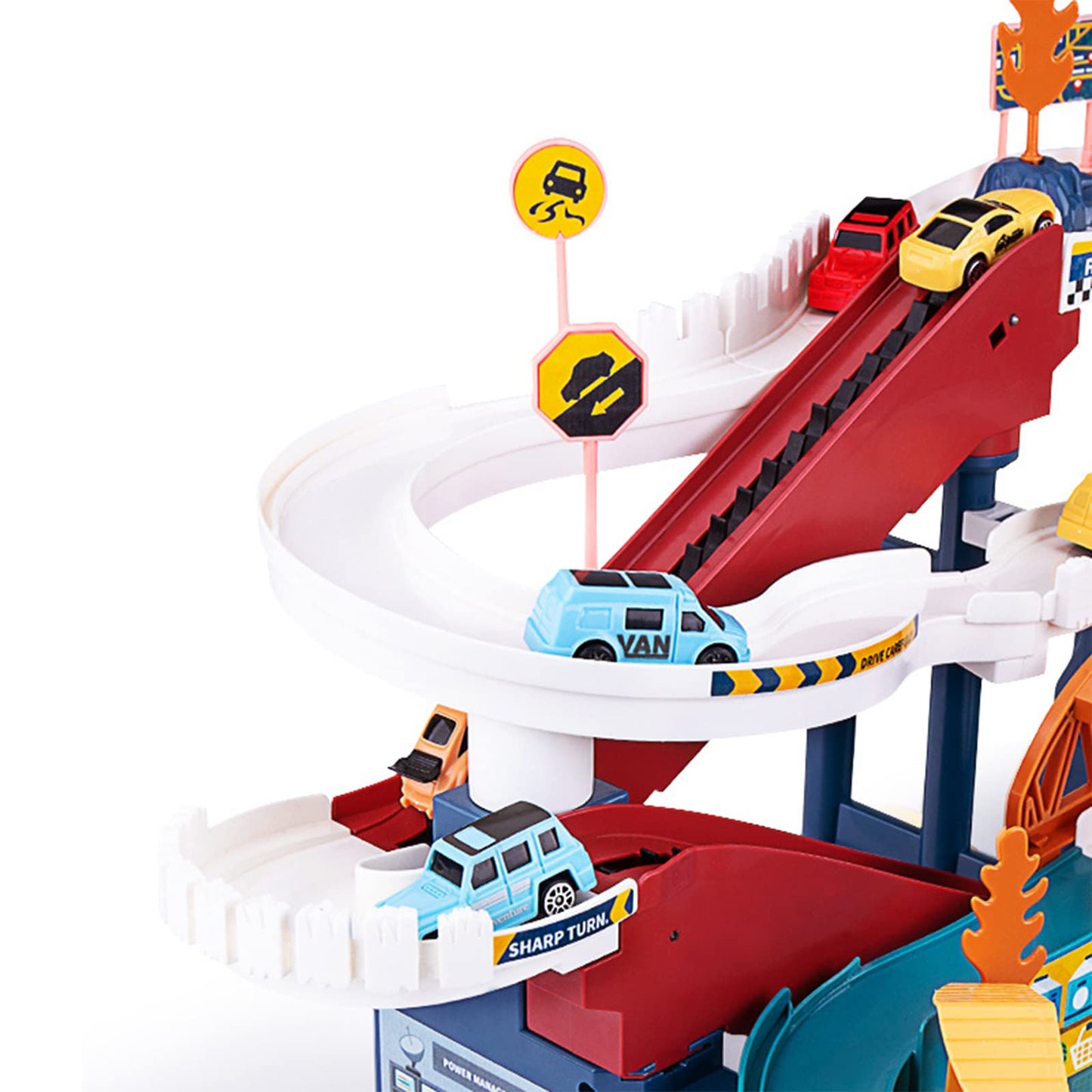 Dinosaur Hill Toy Car Ramp Track Playset with 12 Mini Racer Cars, Colorful Rails & Climbing Hills for Kids Ages 3+