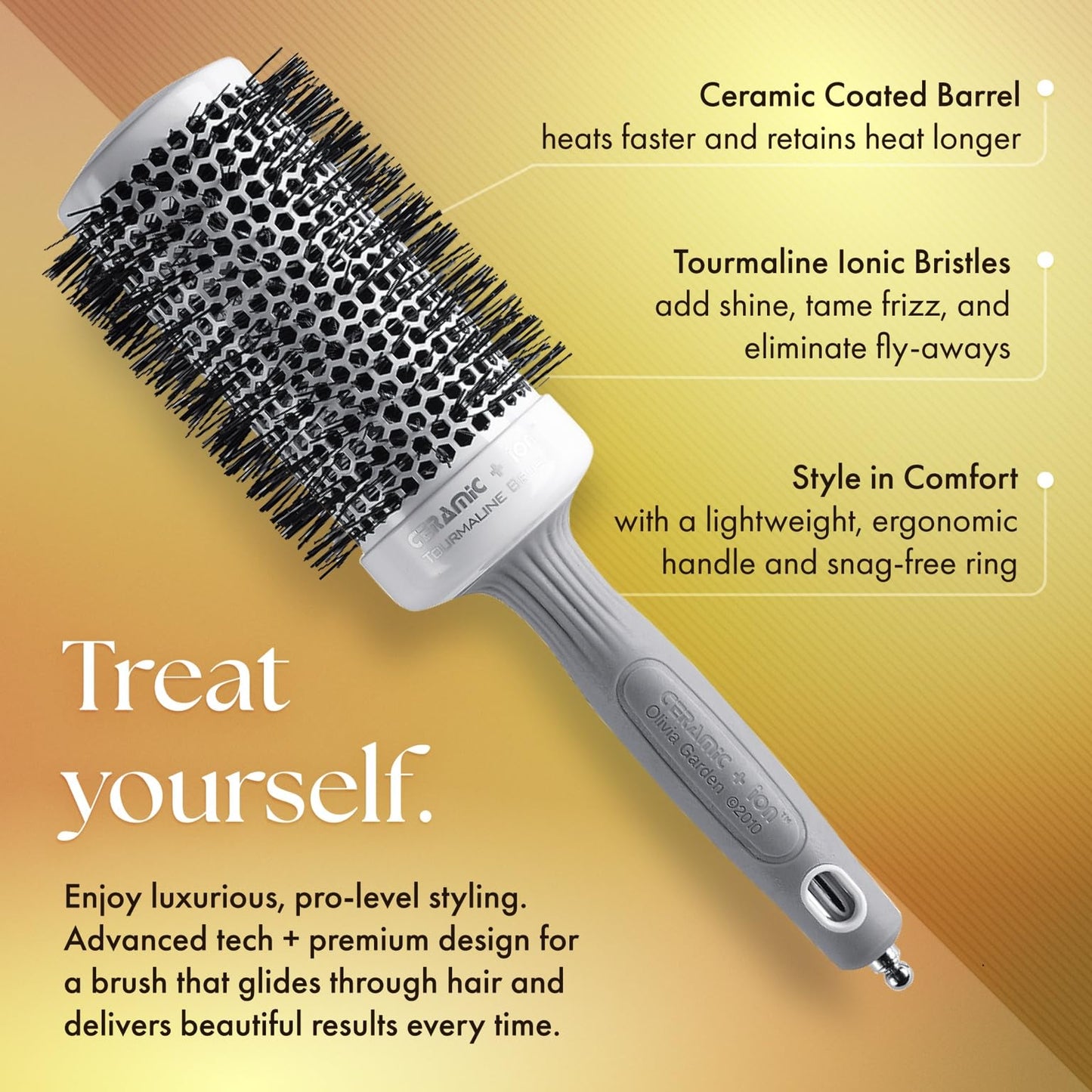 Olivia Garden Ceramic + Ion Round Thermal Brush 1.75" – Professional Blowout Brush for Normal to Thick Hair, Non-Electrical, White & Grey