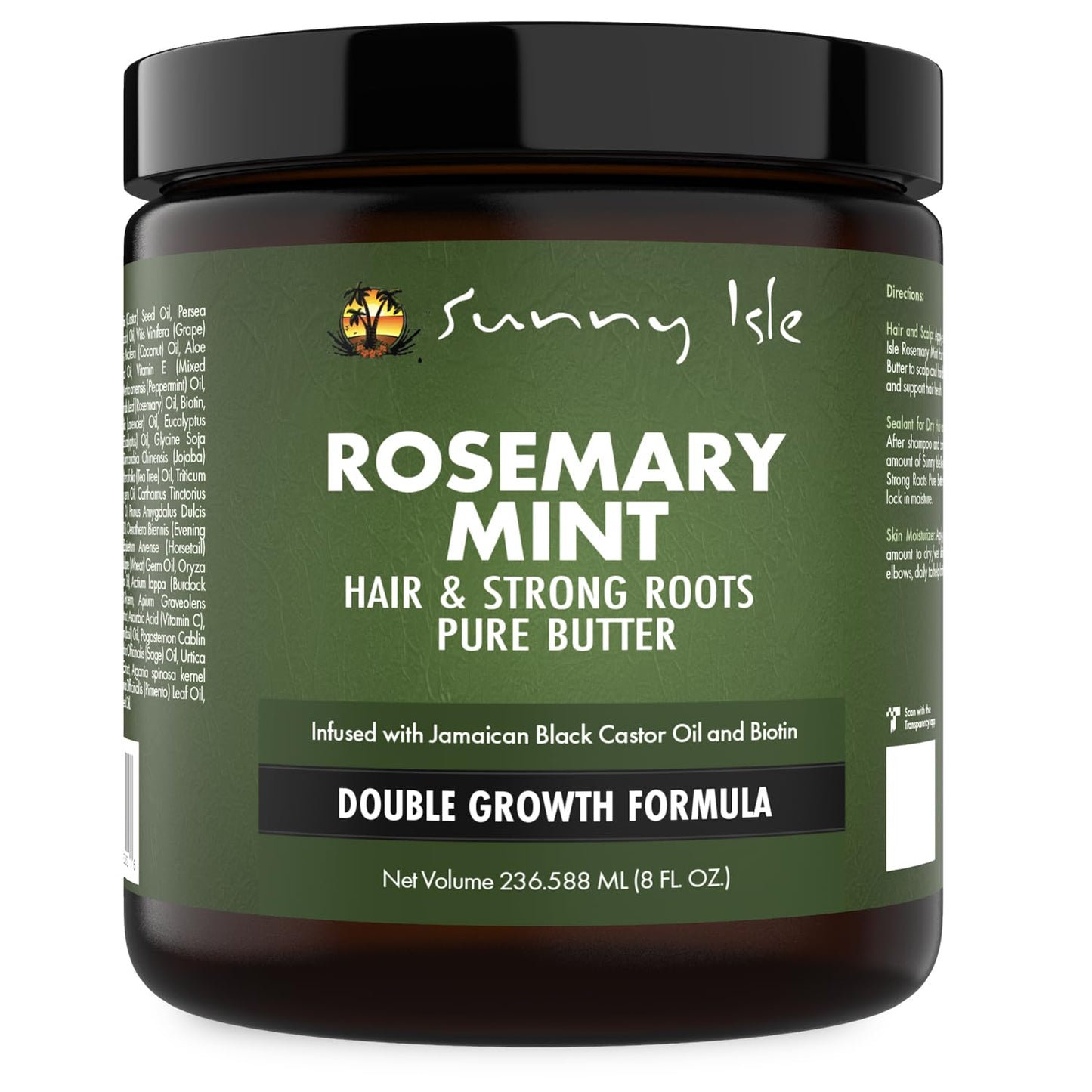 Sunny Isle Rosemary Mint Hair & Strong Roots Butter 8oz | With Biotin & Jamaican Black Castor Oil | Strengthens, Nourishes & Repairs Dry, Damaged Hair