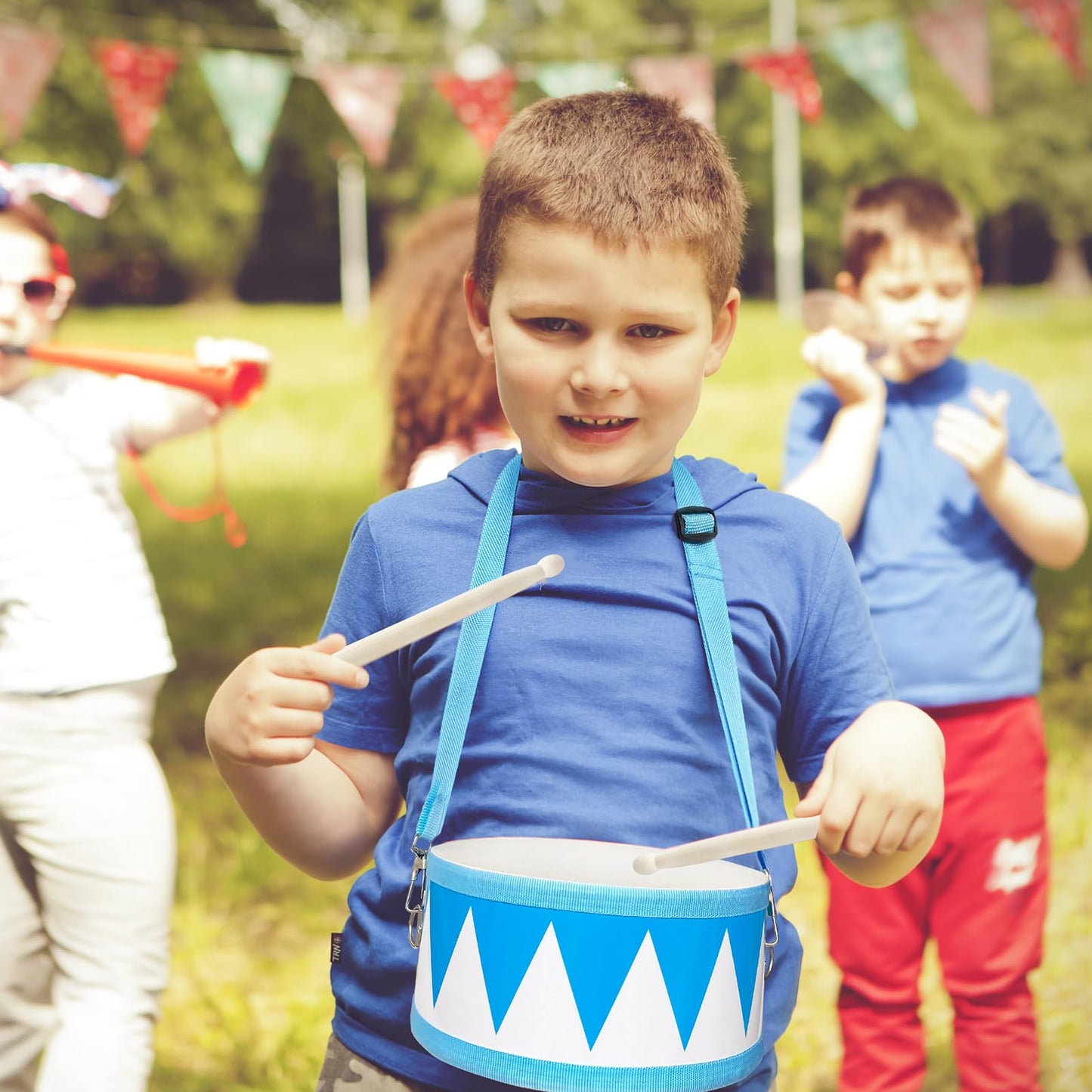 Kids 8" Wooden Drum Set with Adjustable Strap & 2 Drumsticks – Educational Musical Toy for Toddlers, Boys & Girls, Sensory Fun