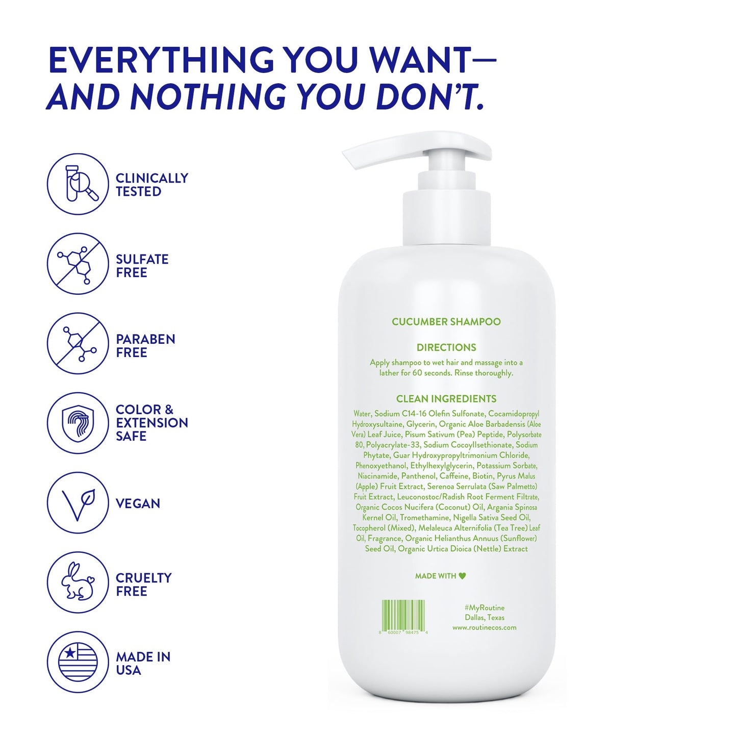 Routine Wellness Anti-Thinning Shampoo 14oz – Biotin & DHT Blocker for Thinning Hair – Color Safe Hair Loss Shampoo for Women & Men, Cucumber Scent