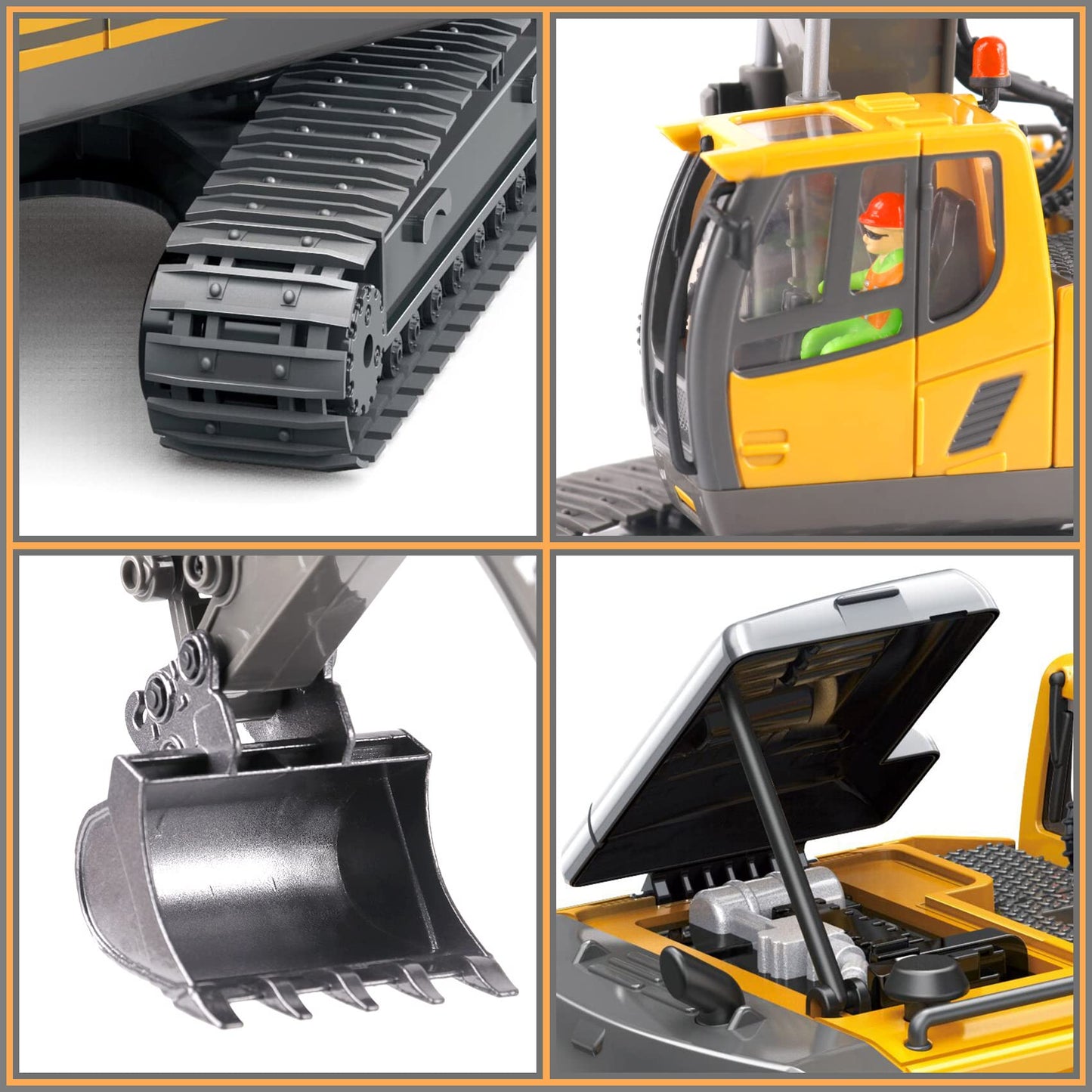 PREPOP RC Excavator Toy for Kids 6-12 – Remote Control Construction Truck with Metal Shovel, Lights & Sounds, Birthday Gift for Boys 4-11