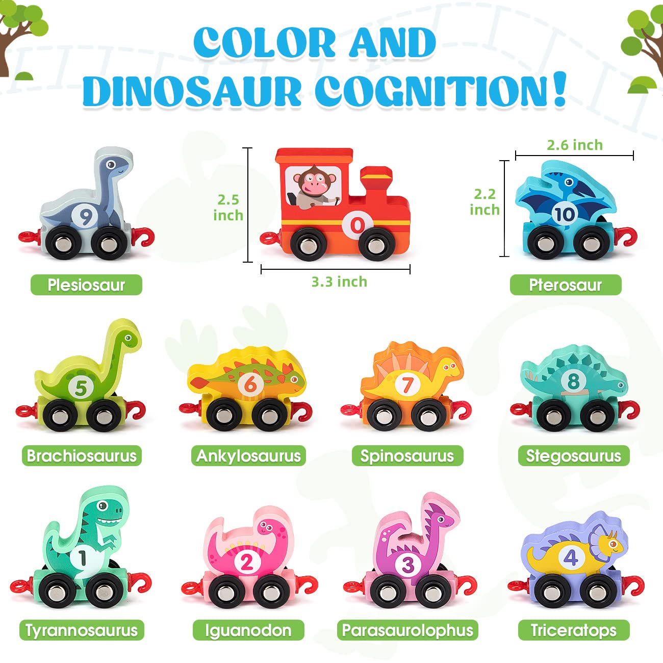 EDUJOY Wooden Dinosaur Train Set for Toddlers, Montessori Learning Toy, Easter & Birthday Gifts for Boys & Girls Ages 2-4