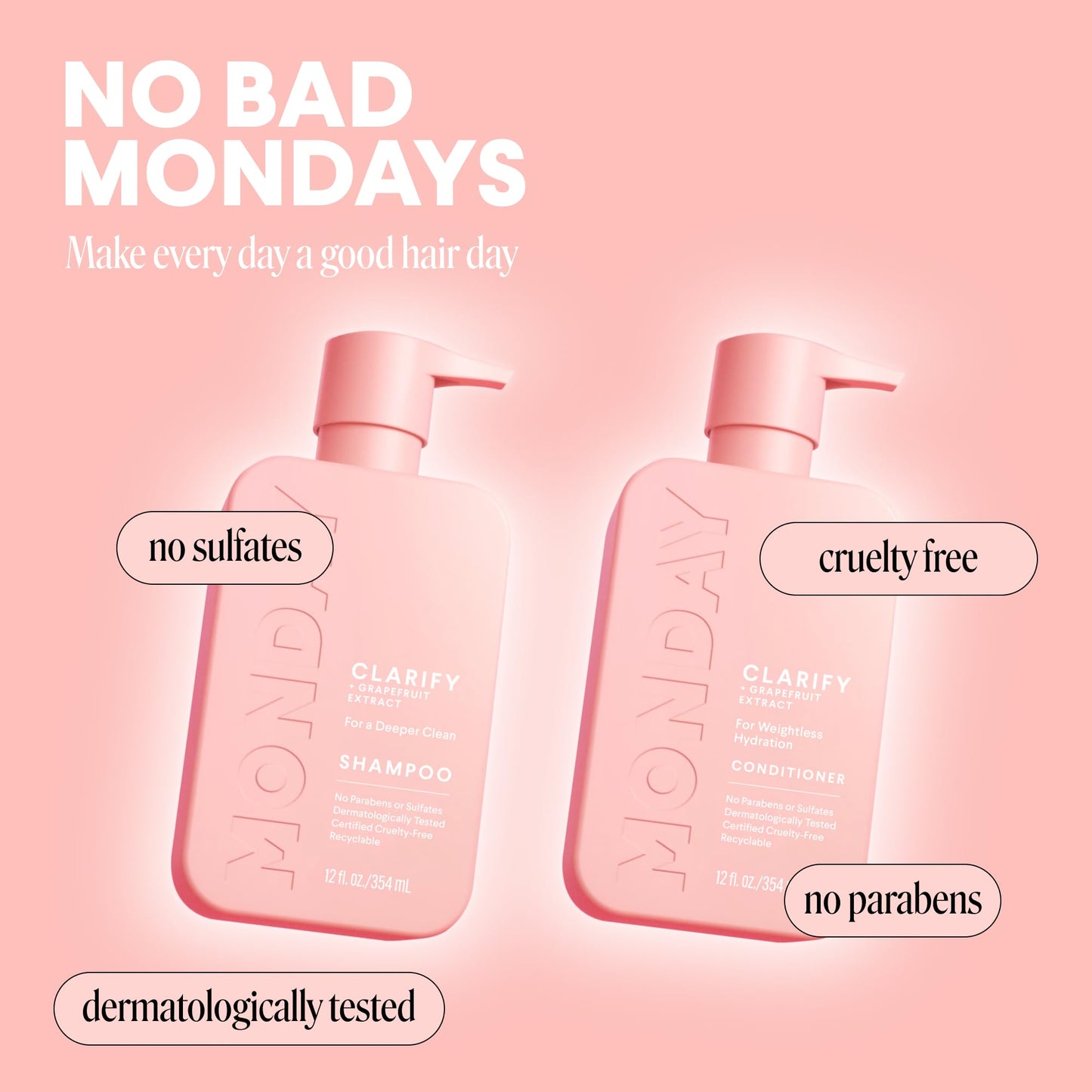 MONDAY HAIRCARE Clarify Shampoo & Conditioner Set for Oily Hair, 12 oz – With Grapefruit Extract, Coconut Oil, Shea Butter, Vitamin E & Pro-Vitamin B5