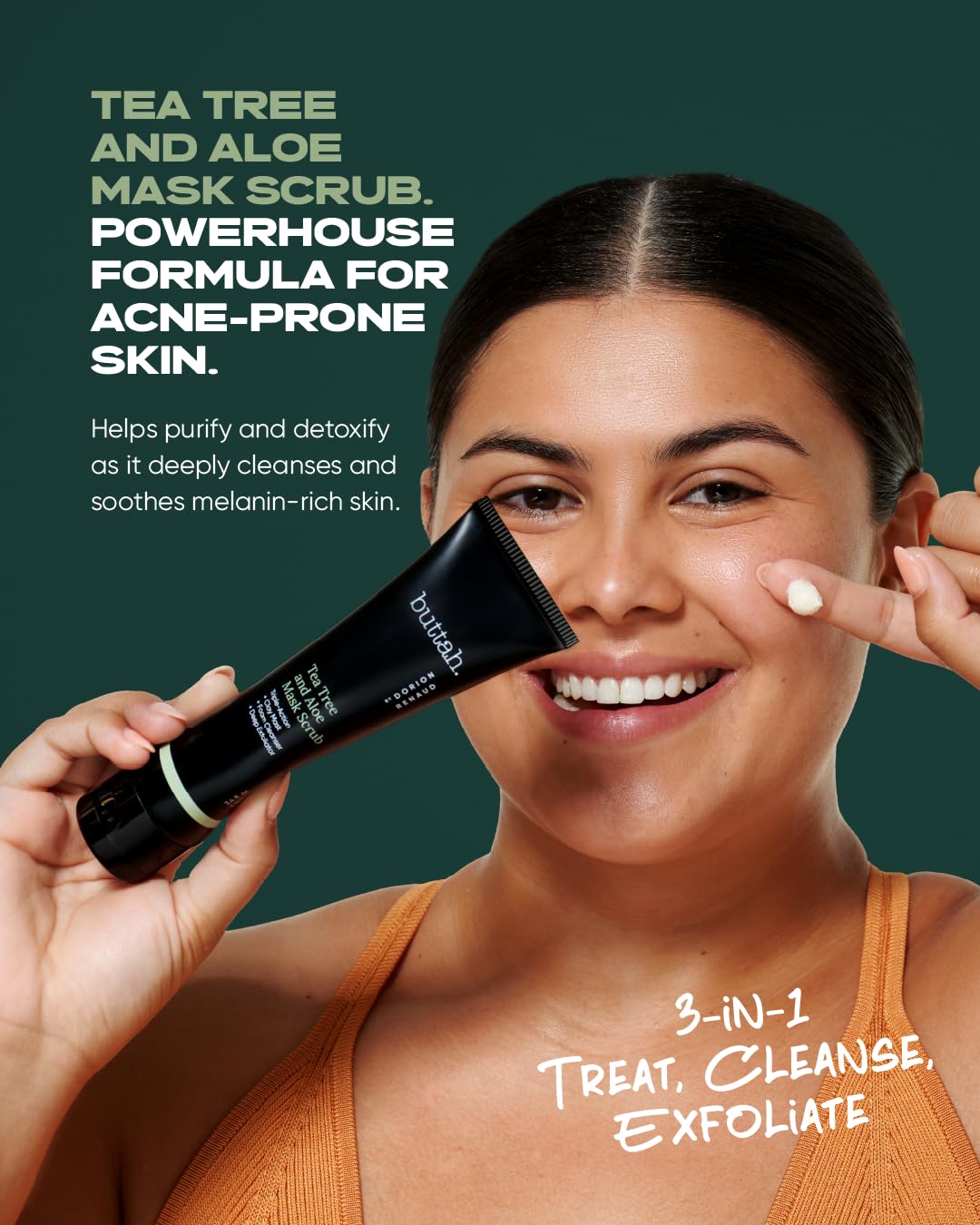 Buttah Skin Tea Tree & Aloe Exfoliating Scrub 3oz – Multi-Tasking Cleanser with Kaolin Clay & Tea Tree Oil, Natural Skin Care, Black-Owned