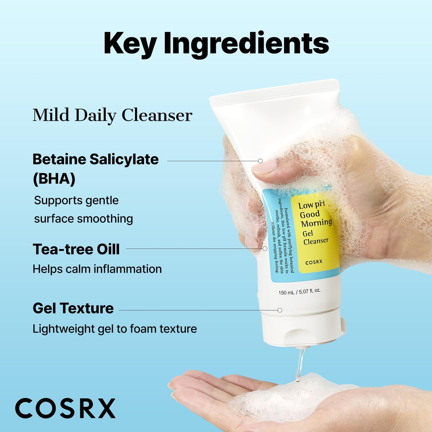 COSRX Low pH Good Morning Gel Cleanser 5.07 fl oz – Mild Daily BHA Face Wash, PH-Balancing, Korean Skincare for Sensitive Skin