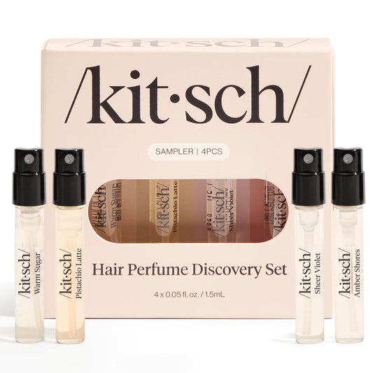 Kitsch Hair Perfume Discovery Set for Women – Pistachio Latte, Warm Sugar, Sheer Violet & Amber Waves – Odor-Eliminating Hair & Body Mist, 4 x 1.5ml