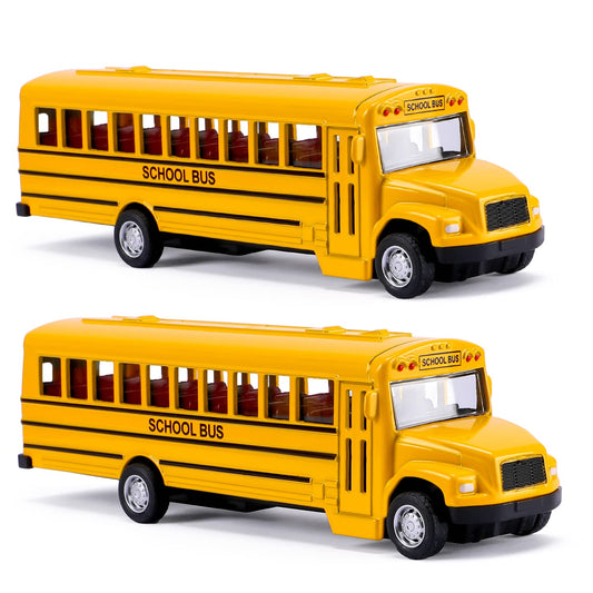 TYMXGHF 2 Pack 5.5'' Pull Back School Bus, Die-cast Metal Toy Vehicles with Bright Yellow for Kids Boys Girls