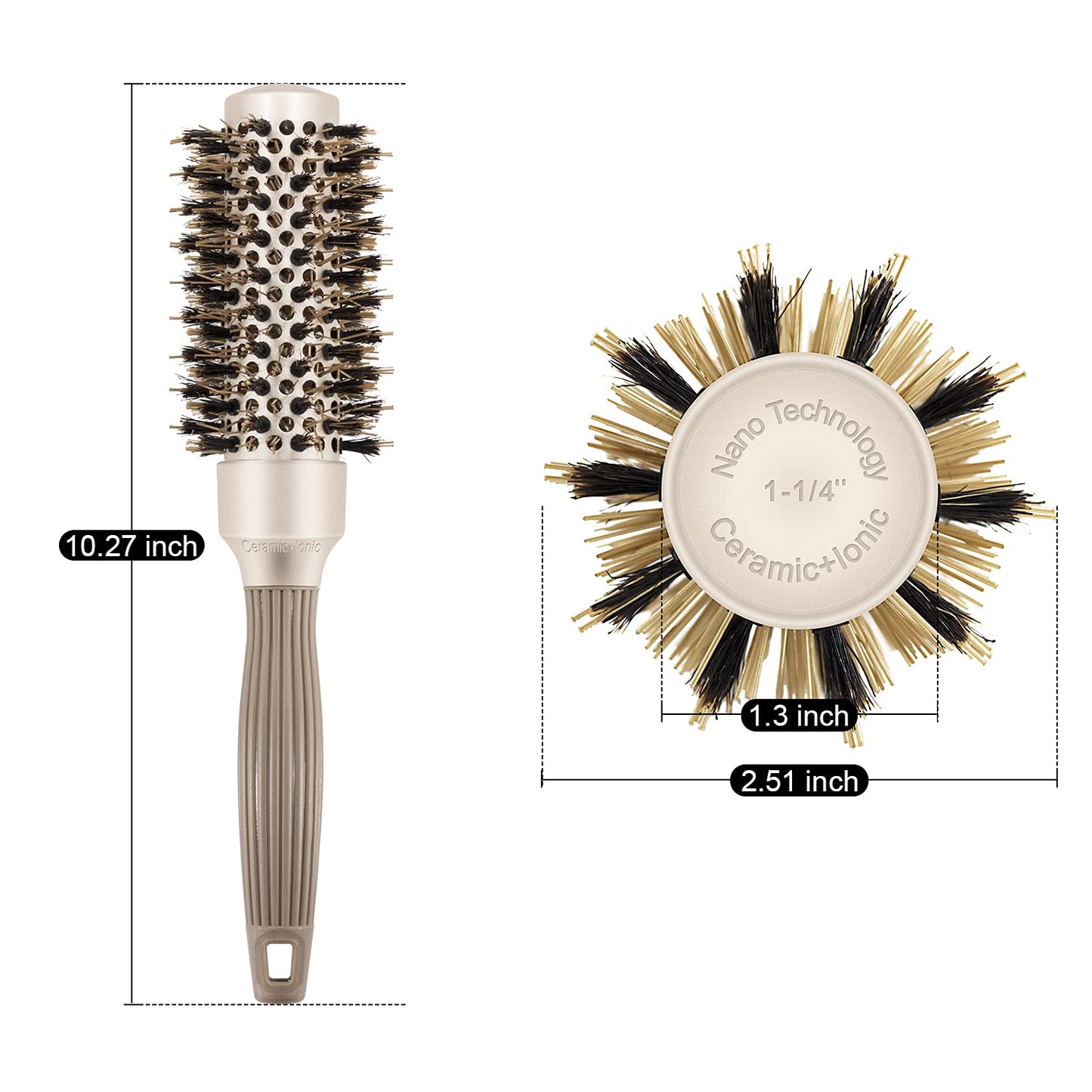 BANGMENG Round Barrel Hair Brush with Boar Bristles – Nano Thermal Ceramic Ionic Tech for Shine, Smooth Blowouts & Frizz Control (1¼")