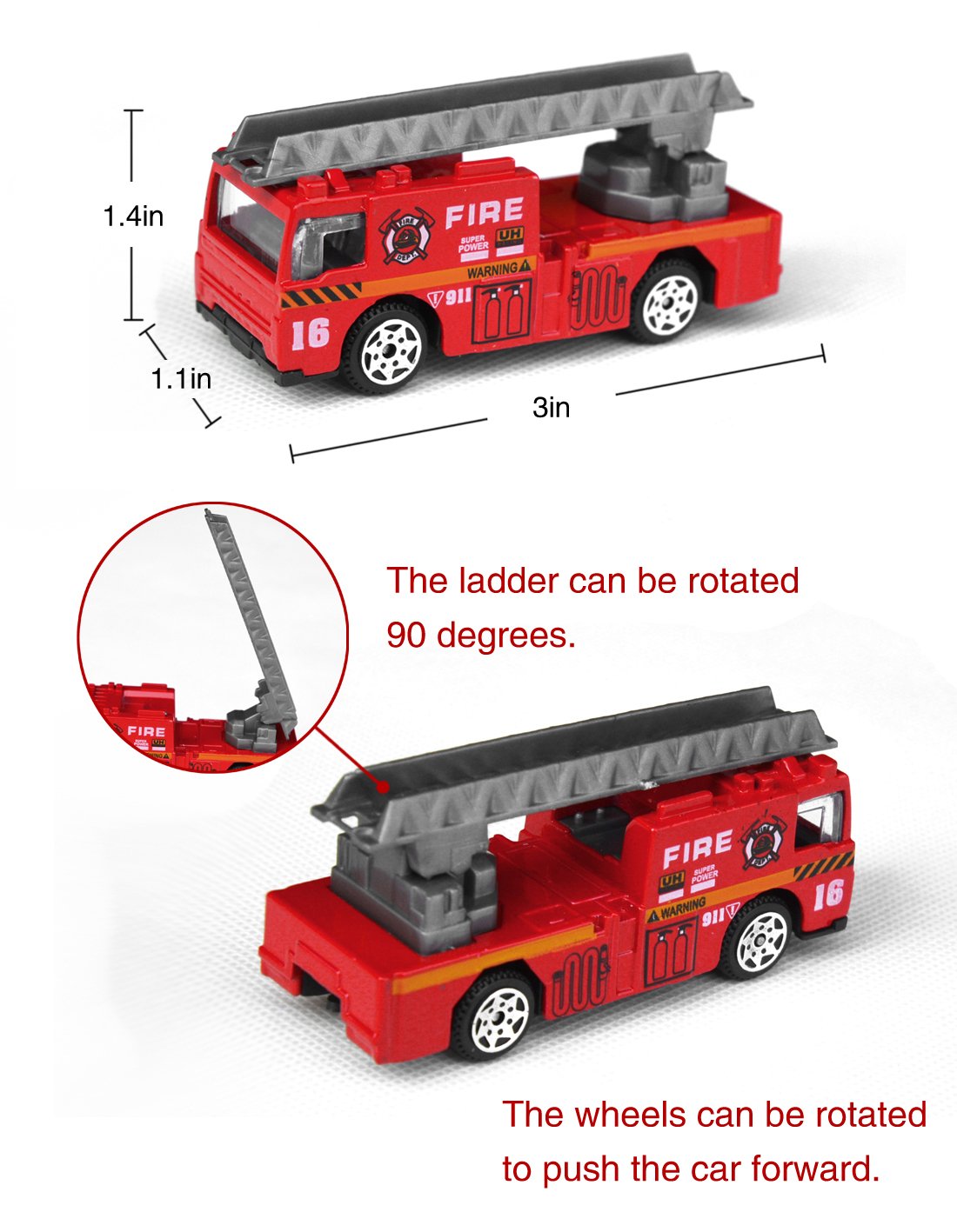 Tianmei 6-in-1 Fire Rescue Vehicle Set, 1:87 Alloy Diecast Cars & Helicopter, Fire Truck, Ambulance Toy Collection for Kids (6 Pieces)