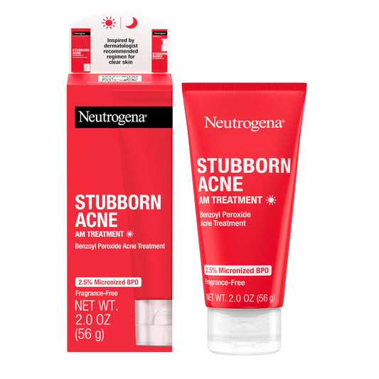 Neutrogena Stubborn Acne AM Treatment - 2.5% Benzoyl Peroxide, Oil-Free, Reduces Breakout Size & Redness, Paraben-Free, 2 oz