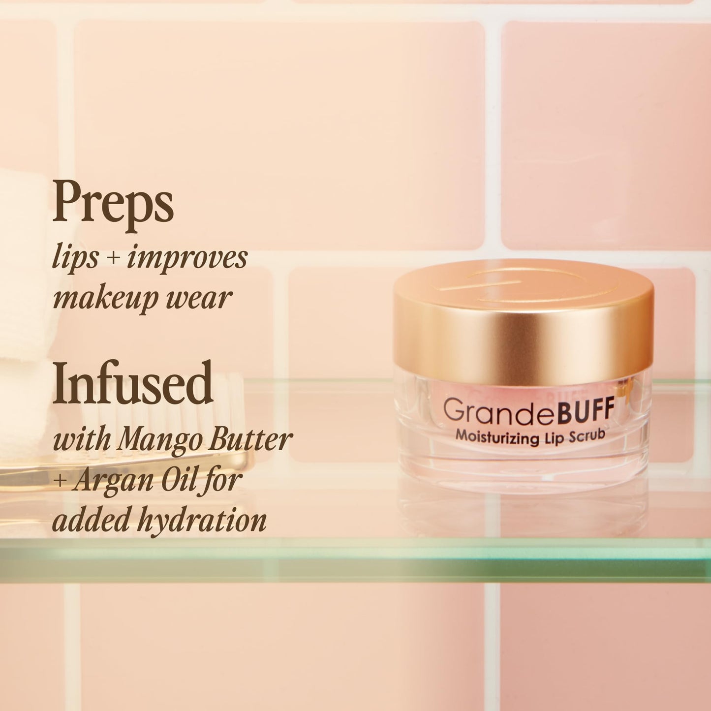 Grande Cosmetics GrandeBUFF Moisturizing Lip Scrub with Mango Butter & Shea Butter - for Smoother, Softer-Looking Lips (0.53 fl oz)