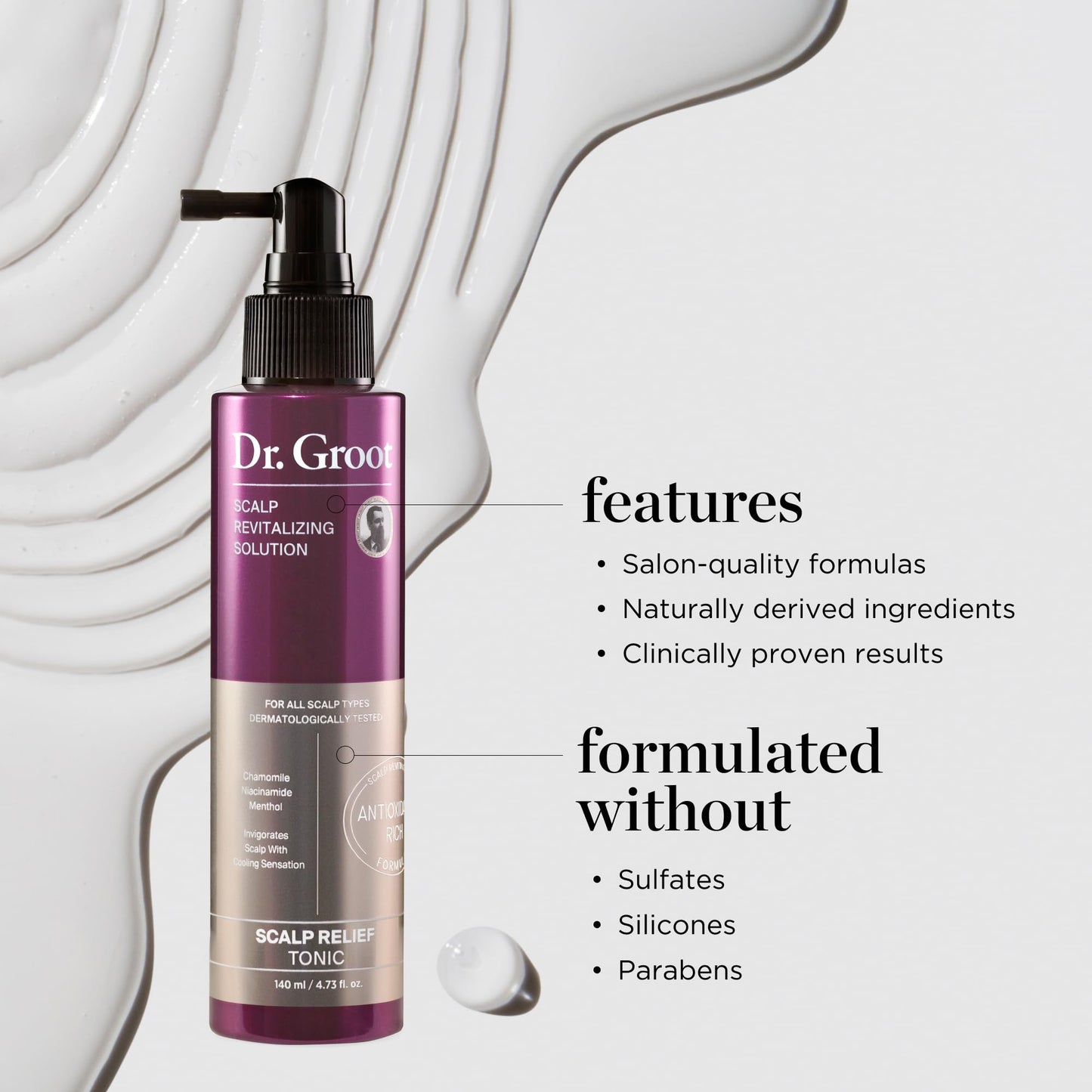 Dr. Groot Scalp Relief Tonic with Chamomile, Niacinamide & Biotin – Korean Scalp Revitalizing Spray for Dry Scalp, Menthol & Rosemary Oil Care