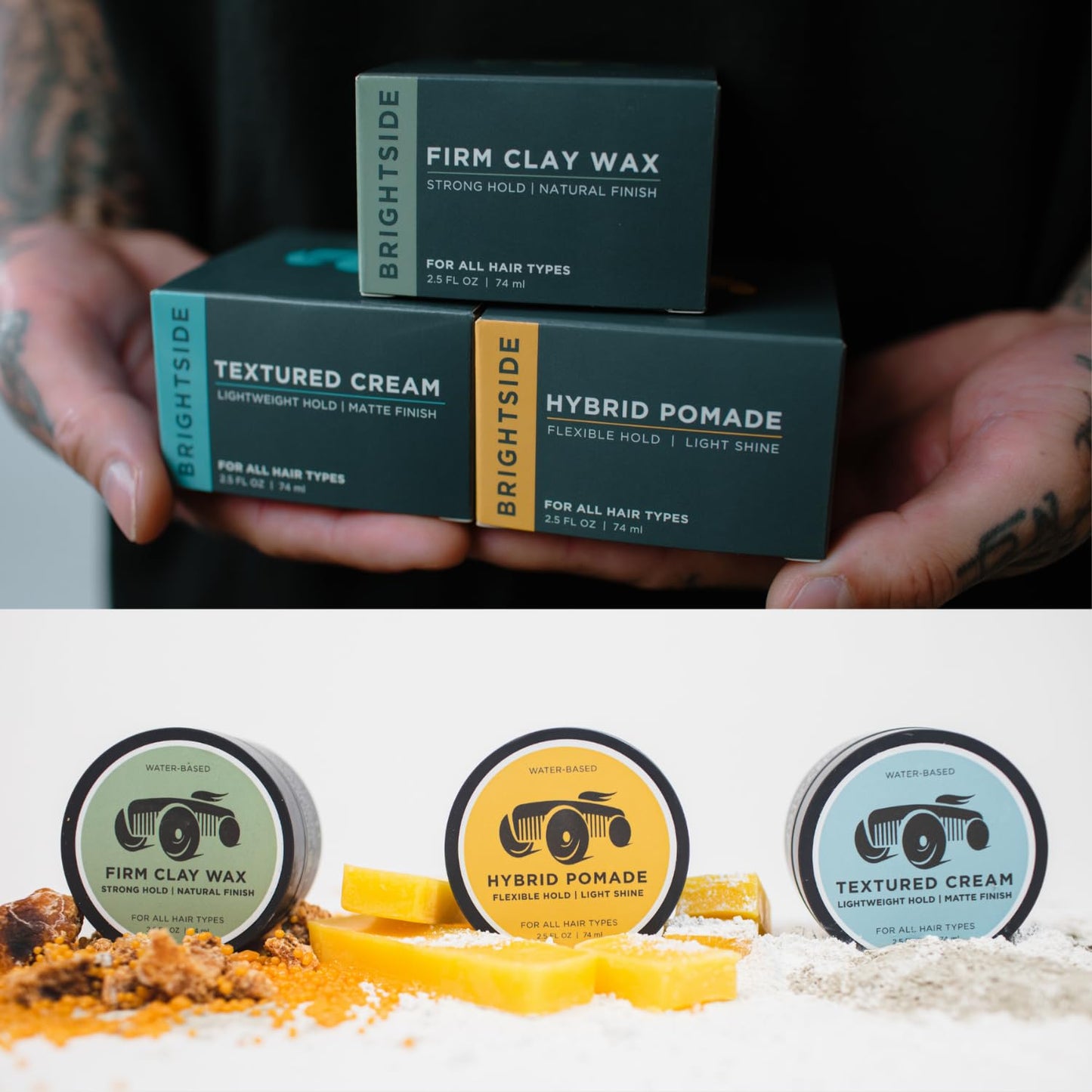 BRIGHTSIDE Textured Cream - Lightweight Matte Styling Cream for All Hair Types - Water-Based Blend with Kaolin, Silica & Bentonite Clay (2.5oz)