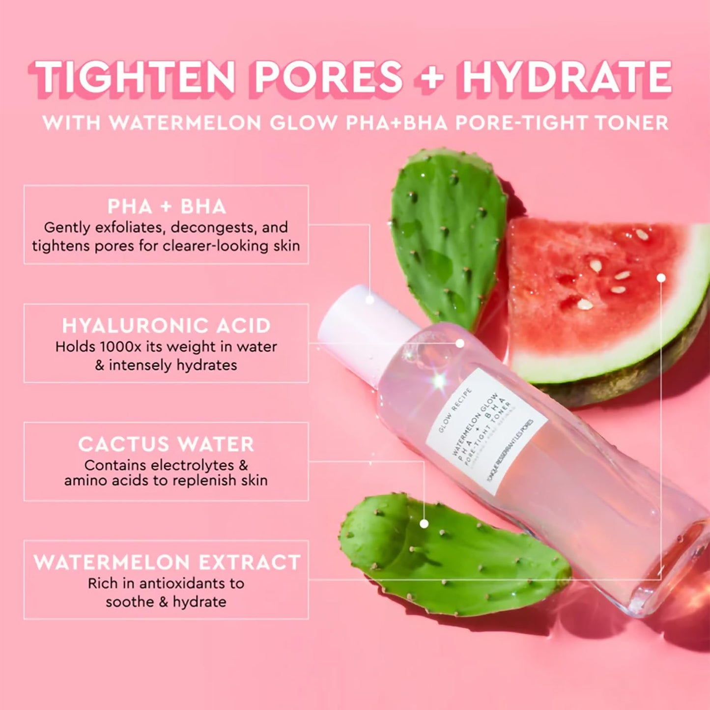 Glow Recipe PHA + BHA Face Toner – Korean Skincare, Pore Minimizer & Gentle Exfoliator with Watermelon & Cactus Water, 150ml