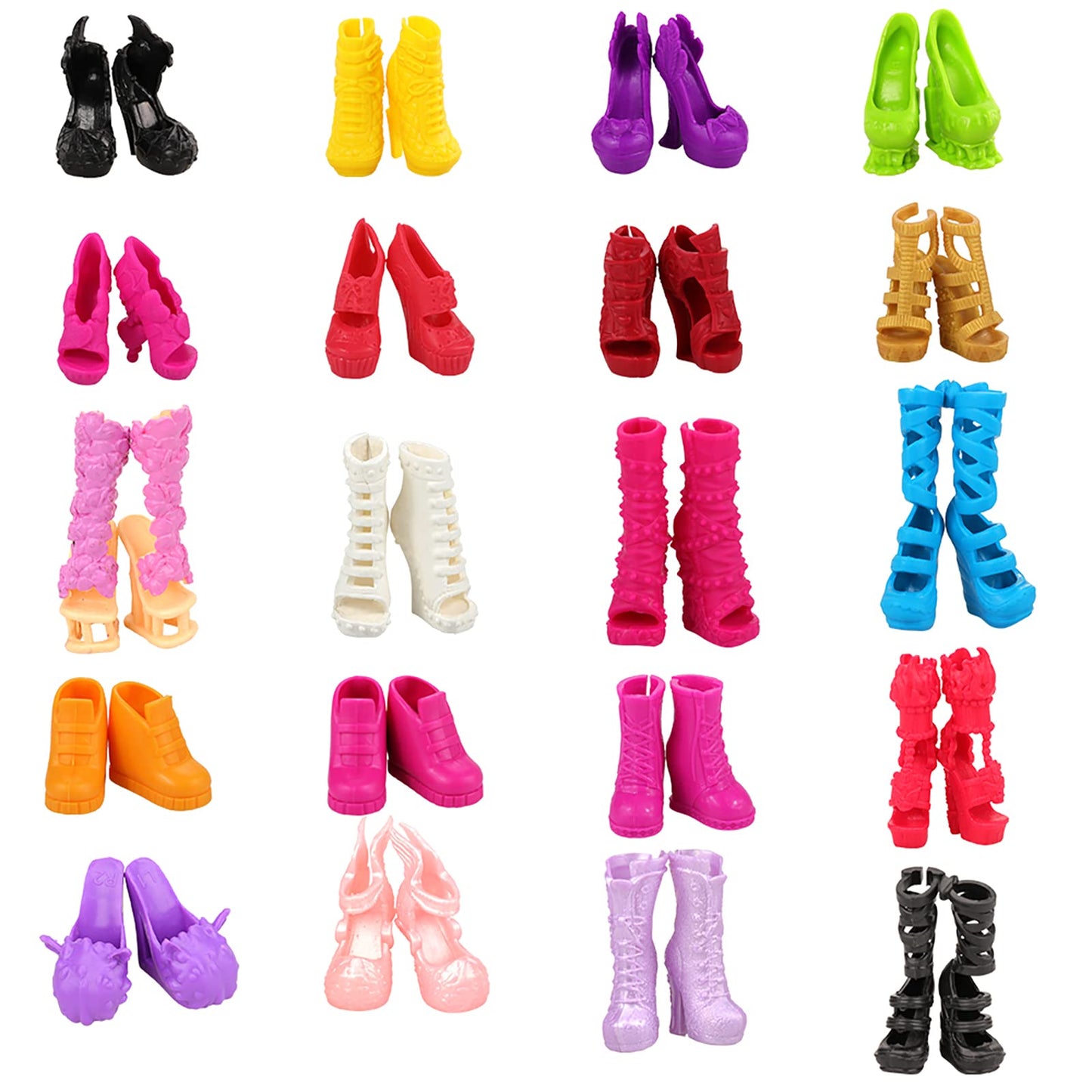 Barwa 10 Pairs Doll Shoes Accessories for Doll Fashion High Heels Sandals Boots Shoes Pack