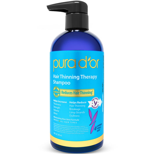 PURA D'OR Hair Thinning Therapy Biotin Shampoo Lavender Vanilla – Clinically Tested Thickening Formula for Men & Women, Color Safe, 16 Oz
