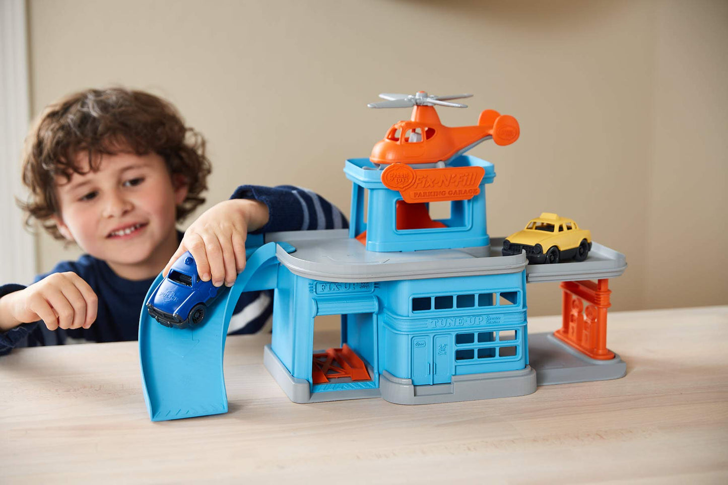 Green Toys 5-Piece Parking Garage Playset – Pretend Play, Motor Skills & Communication, BPA-Free, Dishwasher Safe, Recycled Plastic, USA