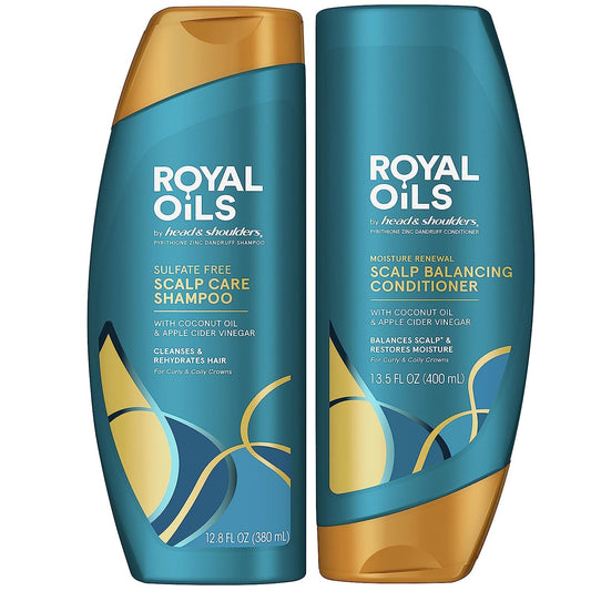 Head & Shoulders Royal Oils Shampoo & Conditioner Set, Anti-Dandruff Hair Treatment for Curly & Coily Hair, 12.8 Fl Oz