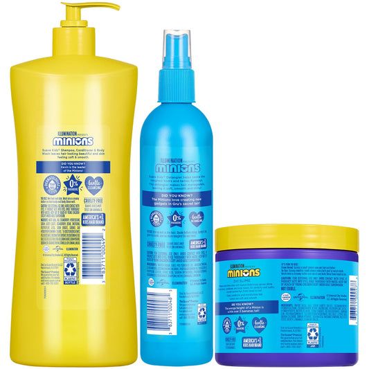 Suave Kids Minions 3-in-1 Hair & Body Wash Bundle – Coco-Craze Slime & Fun Fresh Shampoo, Conditioner, Body Wash + Detangler Spray, 3 Pc Set, 28 Oz Ea