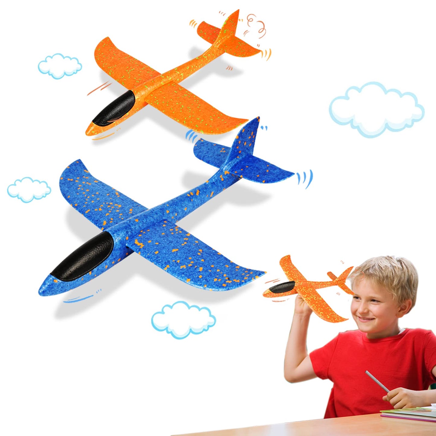 VCOSTORE 2-Pack 13.3" Foam Airplanes for Kids – Throwing Glider Planes Toy for Boys & Girls Ages 3-12, Outdoor Flying Fun