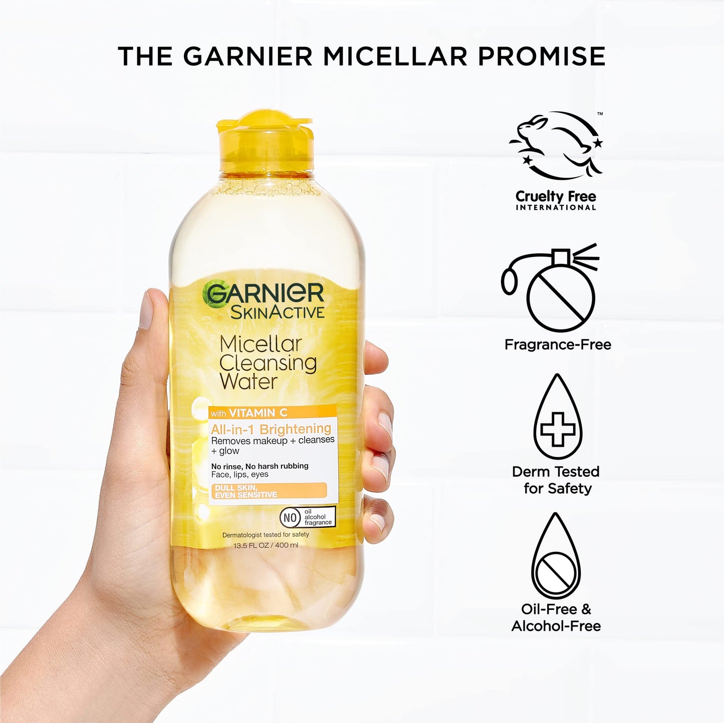 Garnier Micellar Water with Vitamin C – Brightening & Hydrating Makeup Remover & Facial Cleanser, Vegan & Cruelty-Free, 13.5 fl oz