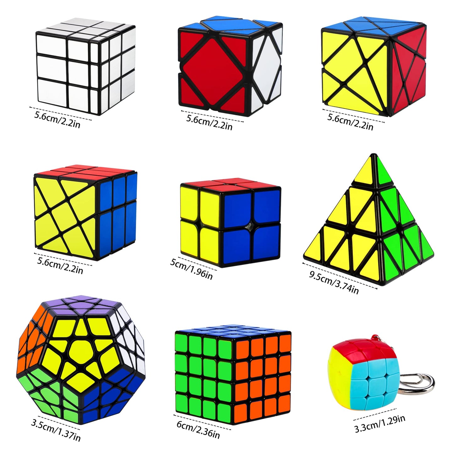 Speed Cube Set 9-Pack – Puzzle Cubes Including Pyraminx, 2x2, 3x3, 4x4, Megaminx, Mirror, Mini 3x3, Skewb & Fenghuolun for Kids & Adults