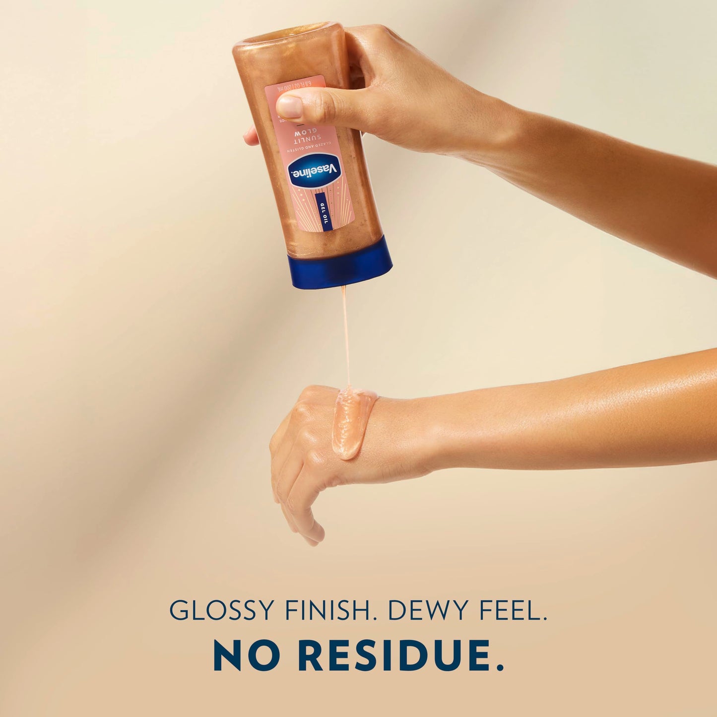 Vaseline Glazed and Glisten Sunlit Glow Body Gel Oil Vanilla Cocoa Shimmering with Ultra-Hydrating Lipids and 100% Pure Cocoa Butter, 6.8 Oz