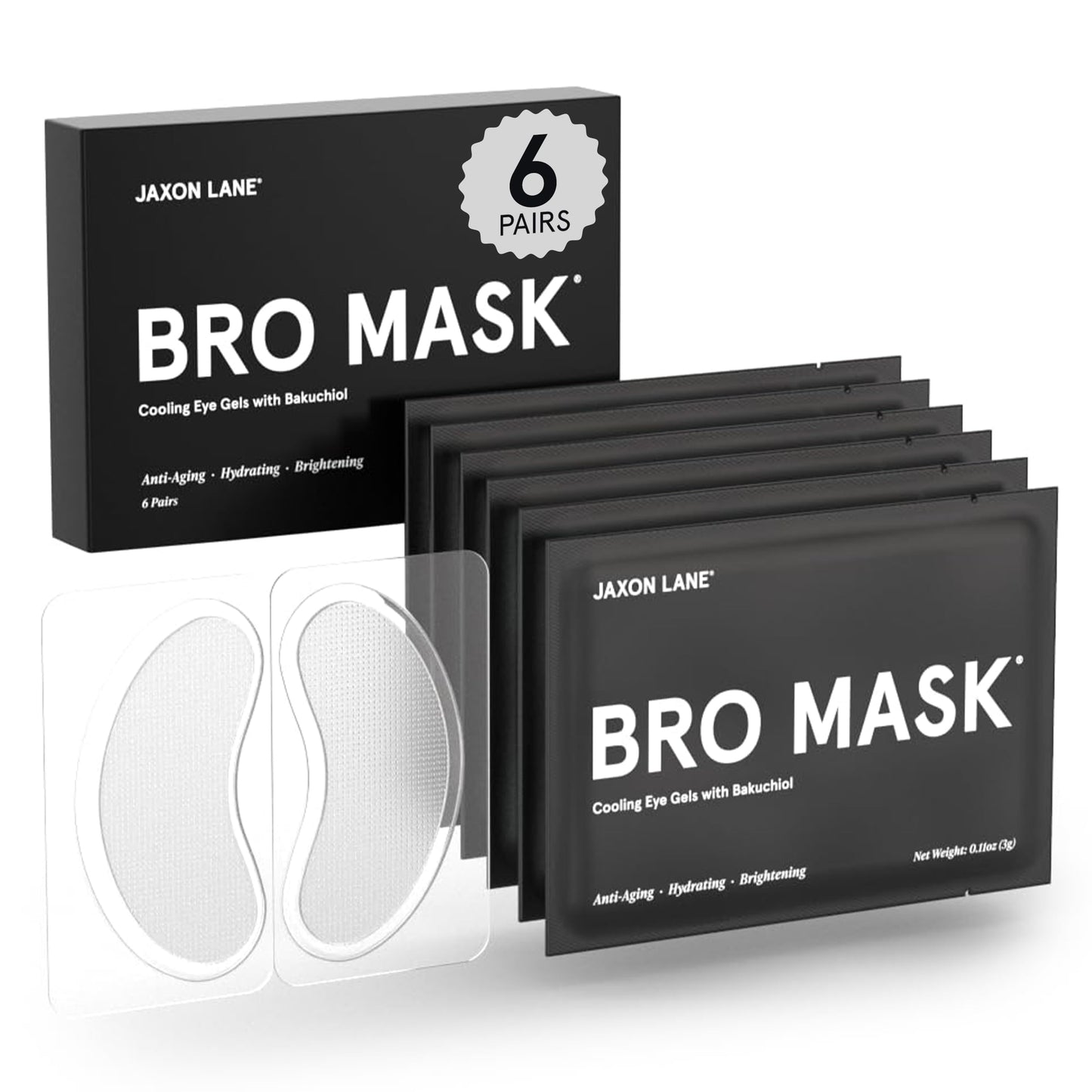 BRO MASK Under Eye Patches for Men – Cooling Hydrogel Pads with Bakuchiol, Caffeine & Niacinamide for Dark Circles, Puffiness & Eye Bags (6 Pairs)