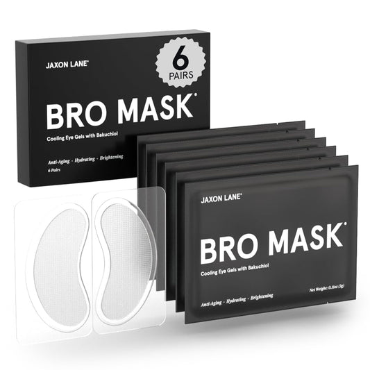 BRO MASK Under Eye Patches for Men – Cooling Hydrogel Pads with Bakuchiol, Caffeine & Niacinamide for Dark Circles, Puffiness & Eye Bags (6 Pairs)