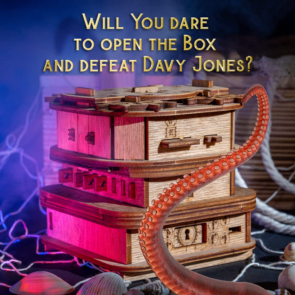 iDventure Cluebox Davy Jones Locker – 3D Wooden Puzzle Box, Escape Room Brain Teaser, Gift Idea & Money Box for Adults, Men, Birthday Fun