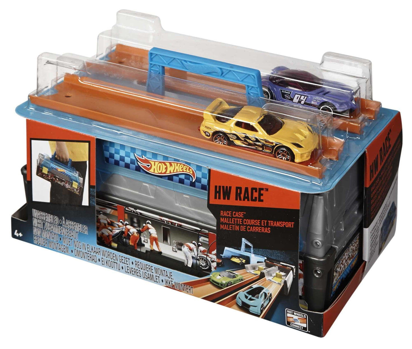 Hot Wheels Toy Cars & Track Set, Race Case Playset with 2 Vehicles in 1:64 Scale, Dual Launcher for Side-By-Side Racing & Portable Storage Container