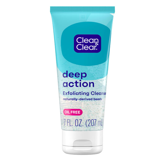 Clean & Clear Deep Action Exfoliating Face Wash & Scrub with Pro-Vitamin B5, Lactic & Glycolic Acids, Oil-Free Daily Cleanser, 7oz