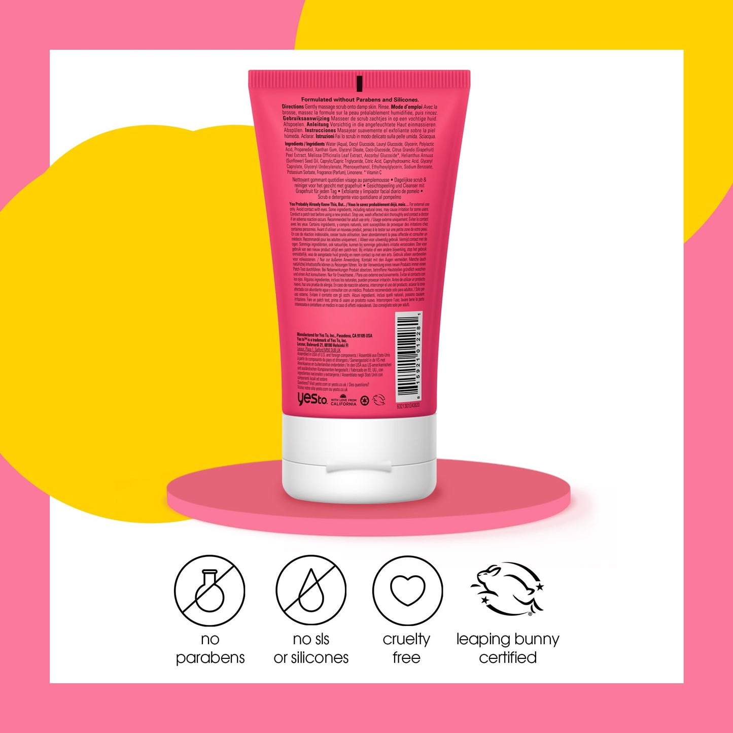 Yes To Grapefruit Daily Facial Scrub & Cleanser – Exfoliating, Brightening & Antioxidant-Rich, Vegan & Cruelty-Free, 4 oz