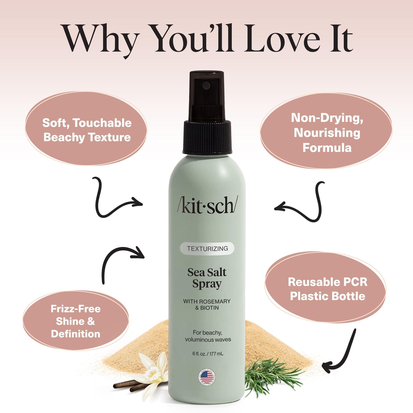 Kitsch Sea Salt Spray for Men and Women | Hair Spray with Rosemary, Biotin, Magnesium – Hair Texturizer for Natural Curls and Beach Waves | Ideal Gifts for Women, 177 mL