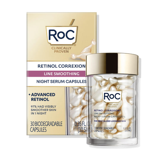 RoC Retinol Correxion Anti-Aging Night Serum - Daily Face Treatment for Wrinkles, Fine Lines & Post-Acne Scars, 30 Unscented Capsules, 0.35 fl oz