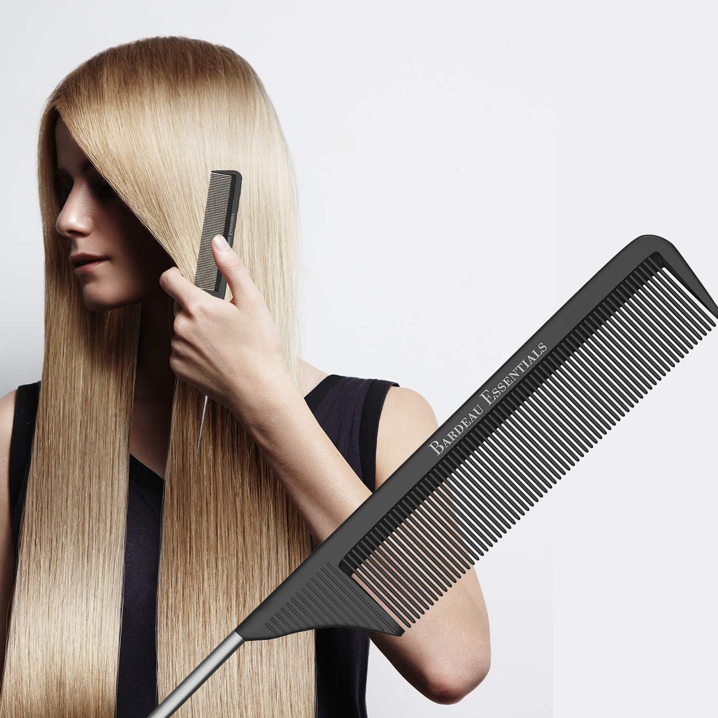 Professional 8.8” Tail Comb – Carbon Fiber & Stainless Steel Pintail – Anti-Static, Heat Resistant, Lightweight Teasing Comb for All Hair Types