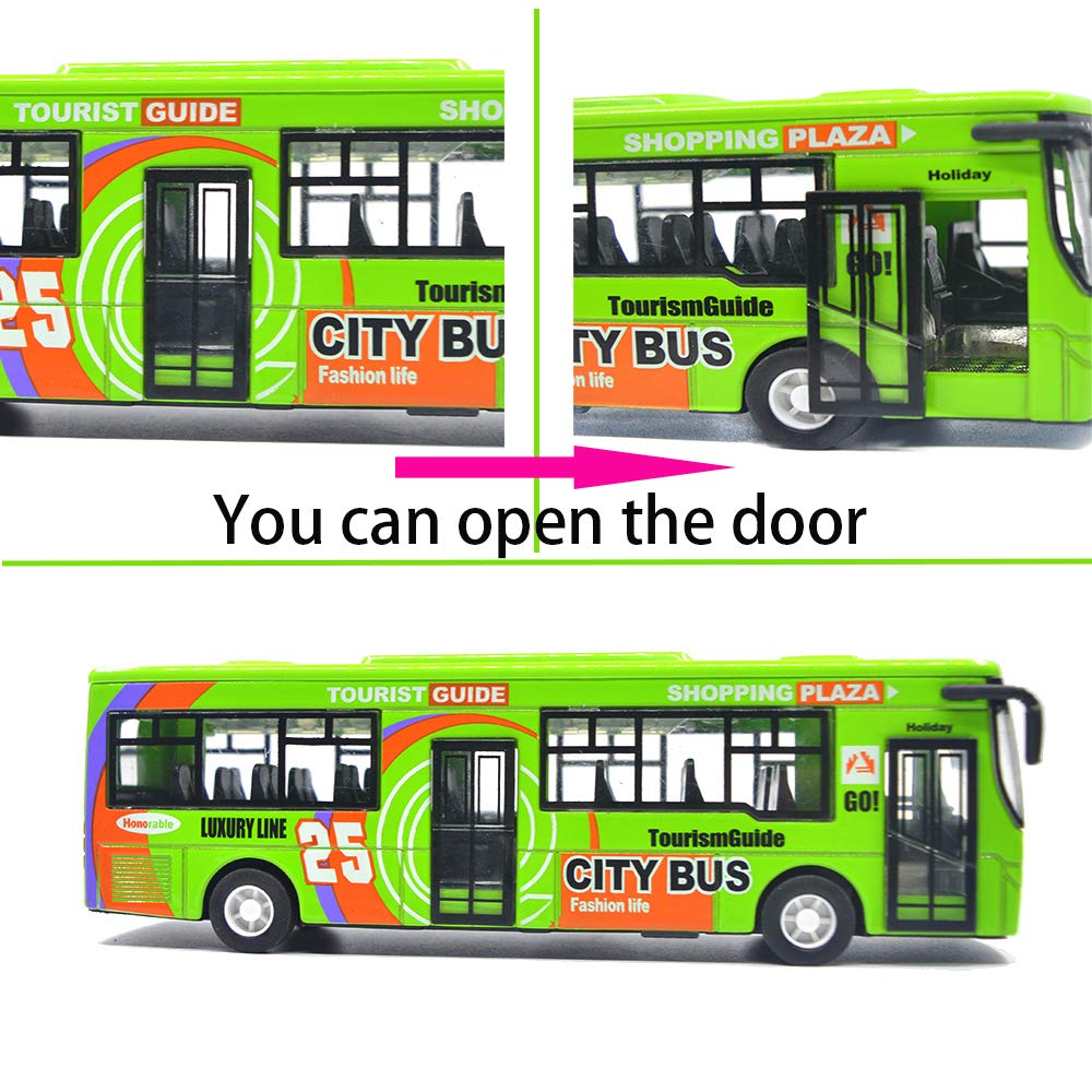 Ailejia City Bus Die Cast Pull Back Vehicles Mini Buses Model Car Toys With Lights and Music - Boys' Red Bus Toys