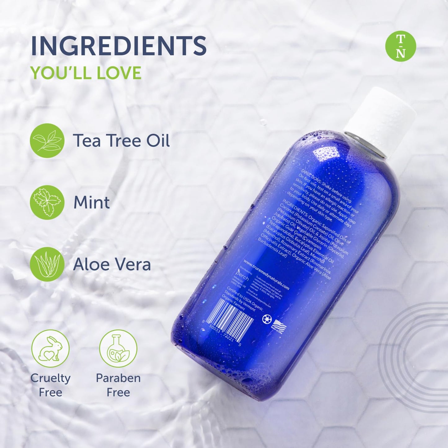 Truremedy Naturals 12oz Tea Tree Oil Body Wash – Invigorating Peppermint, Aloe & Eucalyptus Shower Gel Cleanser for Men & Women