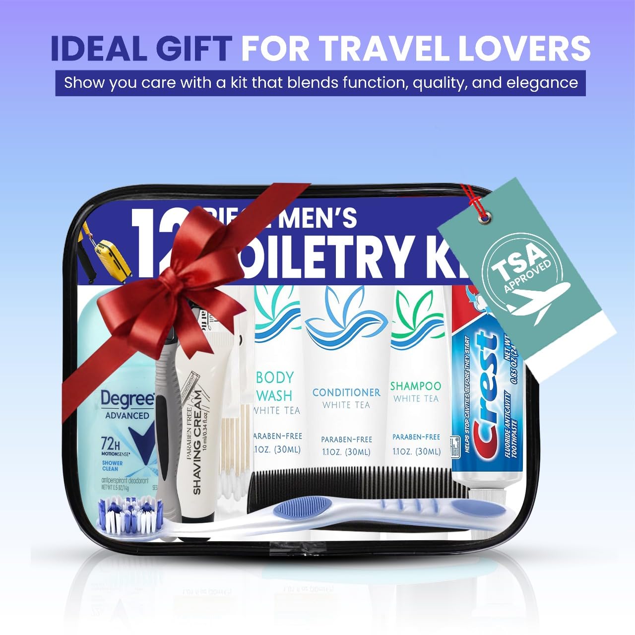 TrekTote Travel Toiletry Kit for Men – 12-Piece TSA-Compliant Set with Shampoo, Conditioner, Body Wash & Travel Bag Essentials