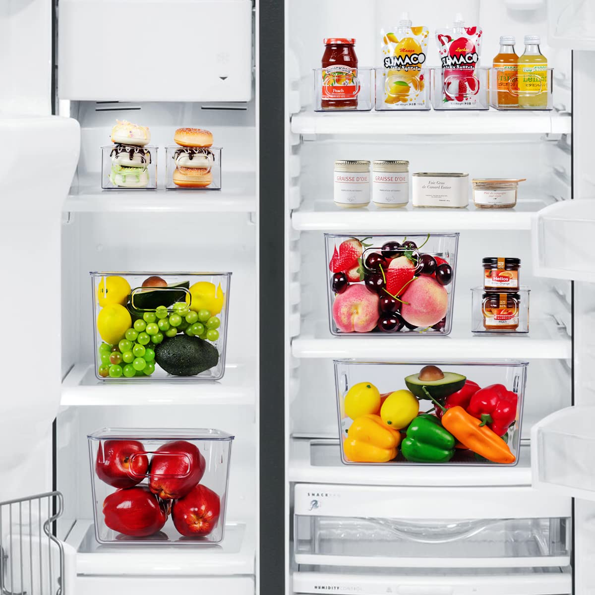 Set of 8 Clear Plastic Storage Bins – 4 Large & 4 Small Stackable Containers for Pantry, Kitchen, Cabinet & Home Organization