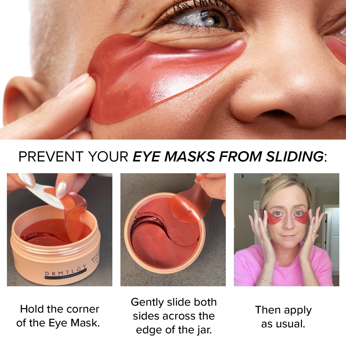 DRMTLGY Brightening Eye Masks (30 Pairs) - Caffeine Eye Masks for Dark Circles and Puffiness with Hyaluronic Acid, Eye Patches for Puffy Eyes