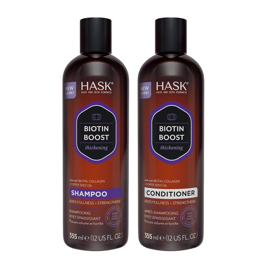 HASK Biotin Boost Thickening Shampoo & Conditioner Set | Adds Volume & Strength | Sulfate-Free, Paraben-Free, Color Safe Hair Care | 12oz Each