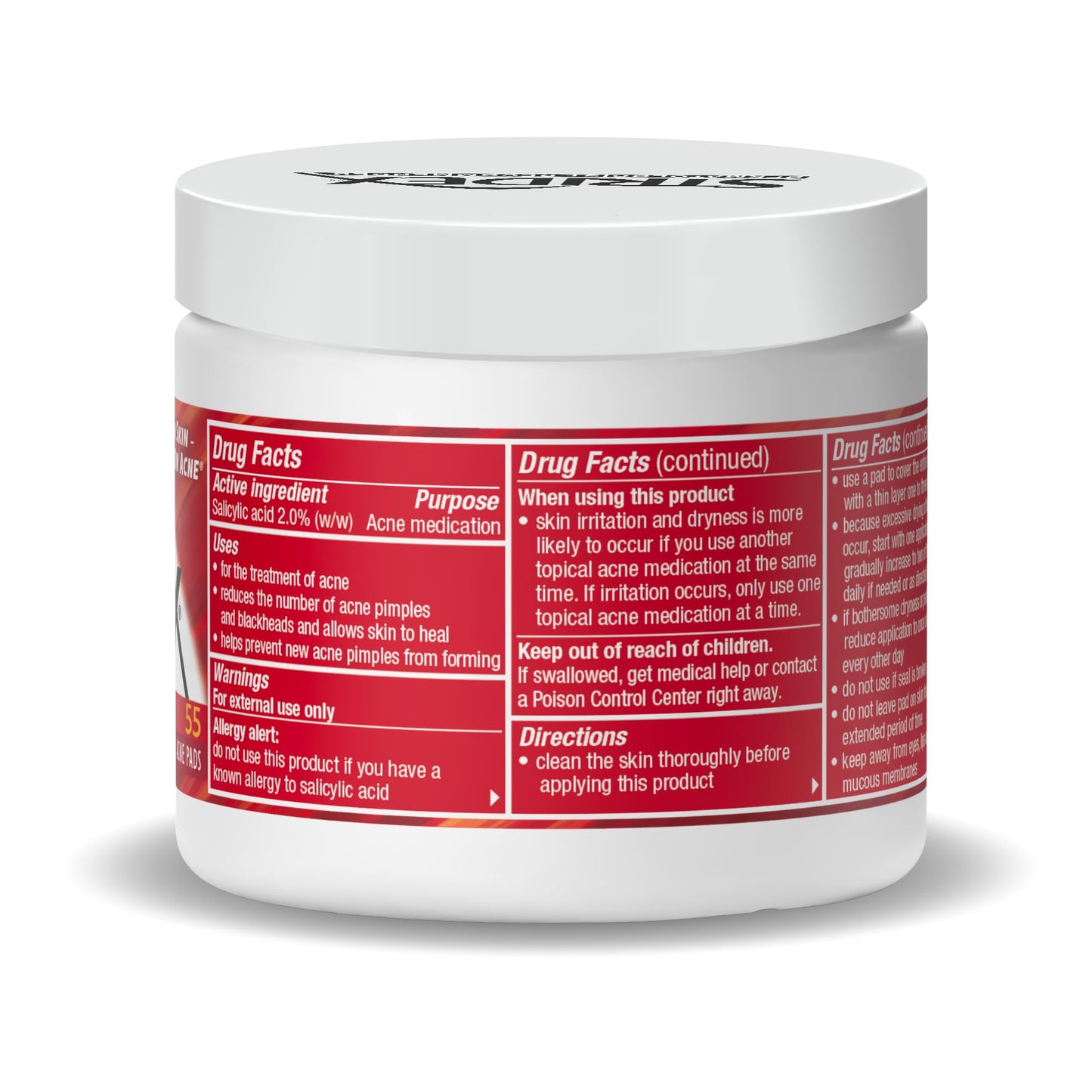 Stridex Medicated Acne Pads, Maximum, 55 Count – Facial Cleansing Wipes, Alcohol Free, Acne Treatment for Face, For Moderate Acne, Smooth Application