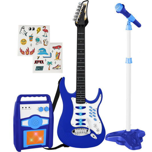 Best Choice Products Kids Electric Guitar Play Set - Toy Guitar Starter Kit w/ Mic, Amp, AUX, Whammy Bar, 6 Demo Songs & Stickers - Blue