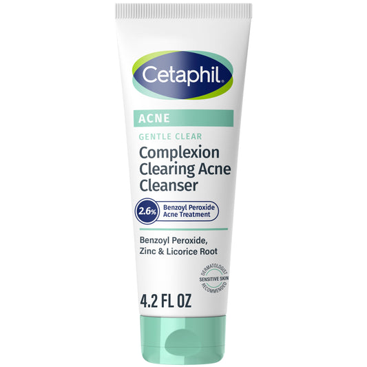 Cetaphil Gentle Clear Acne Cleanser with 2.6% Benzoyl Peroxide – Creamy, Soothing Face Wash for Sensitive & All Skin Types, 4.2 oz