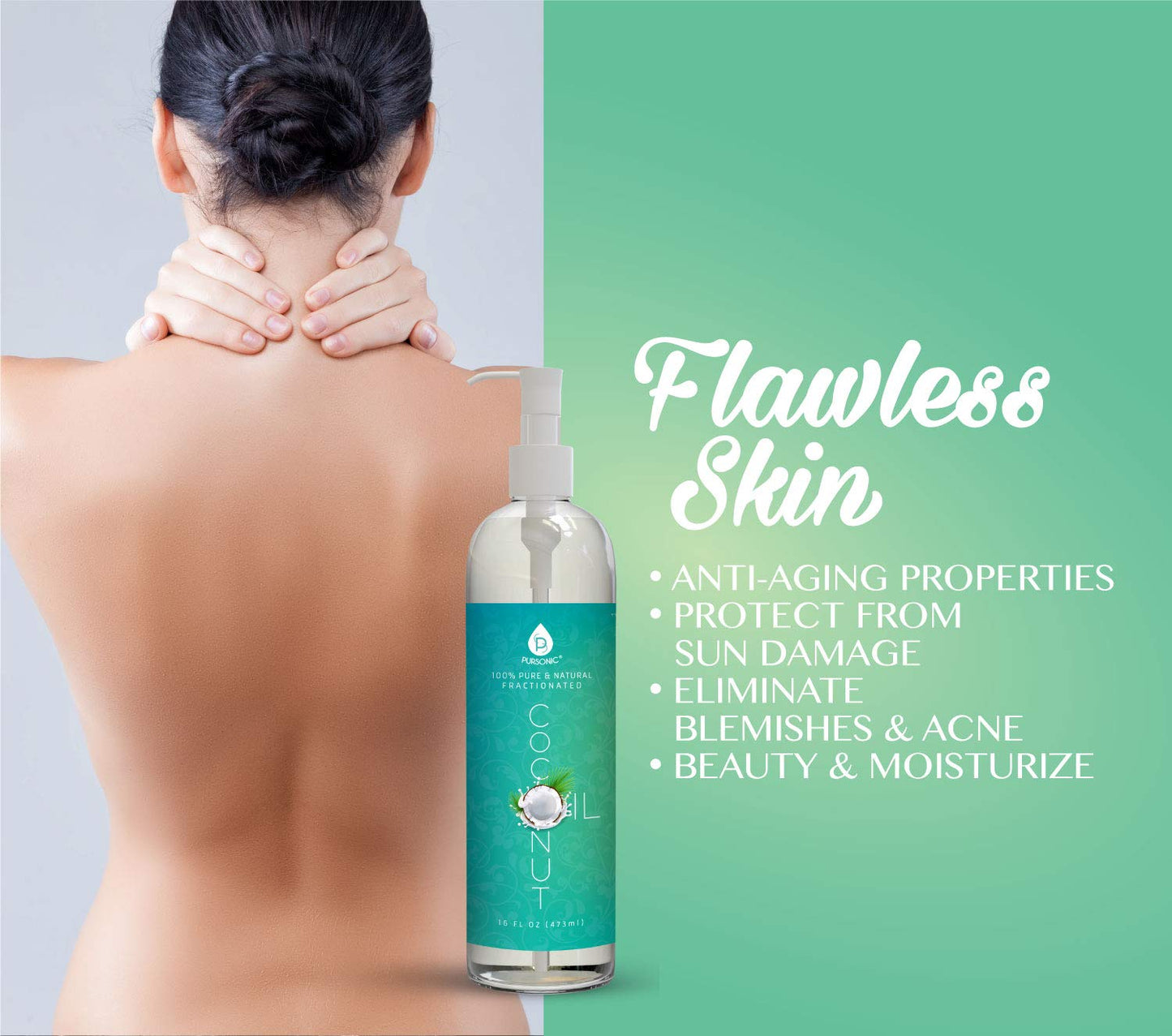 Pursonic Unscented Fractionated Coconut Oil 16oz – Multipurpose Carrier Oil for Skin, Hair, Body Massage, Makeup Removal & Aromatherapy