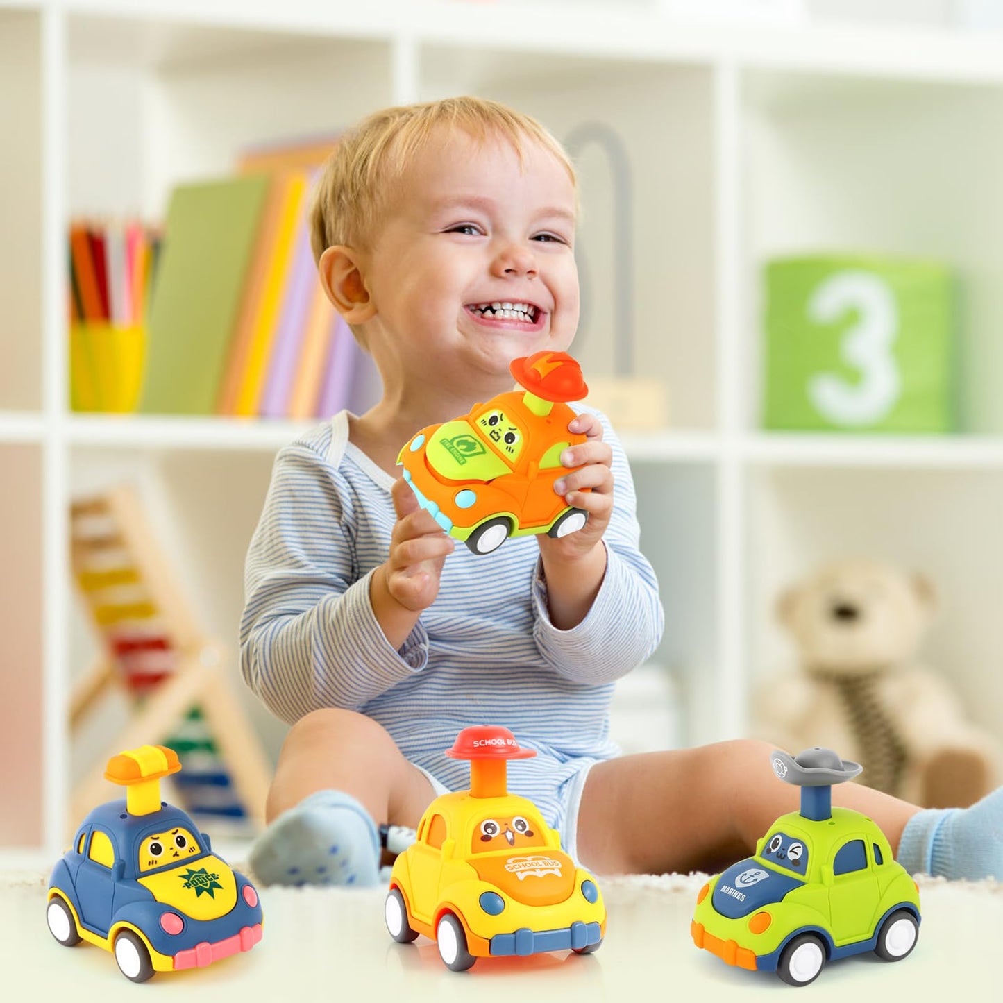 QSONSELL Pull Back Car Toys for Toddlers 1-3 | Birthday Gifts, Party Favors, Goodie Bag Stuffers for Boys & Girls