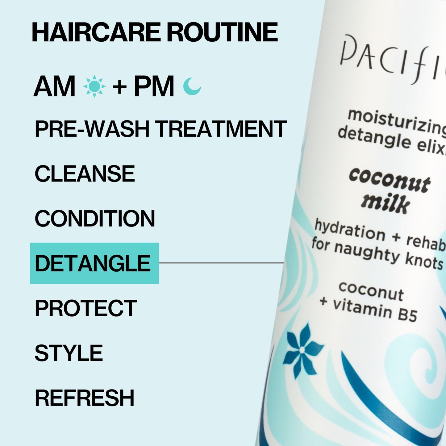 Pacifica Coconut Milk Hair Detangler Spray | Leave-In Conditioner for All Hair Types | Moisturizing, Smoothing & Anti-Frizz Elixir, 207 mL